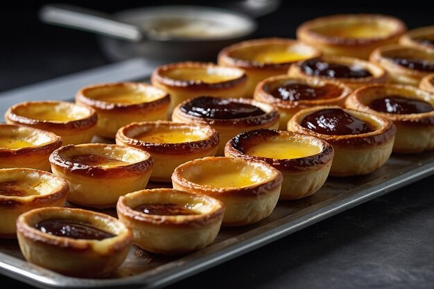 Default Closeup of pastis de nata on a baking tray realis