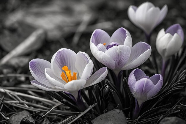 Photo default crocus in black and white