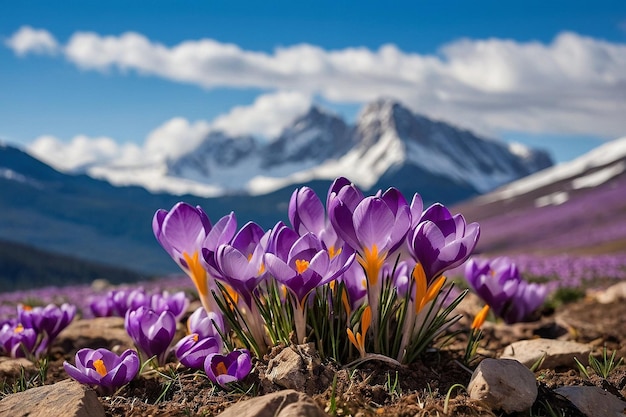 Default Crocus with a background of distant mountains