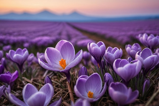 Default Crocus with a background of lavender fields