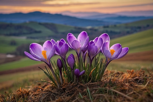 Default Crocus with a background of rolling hills