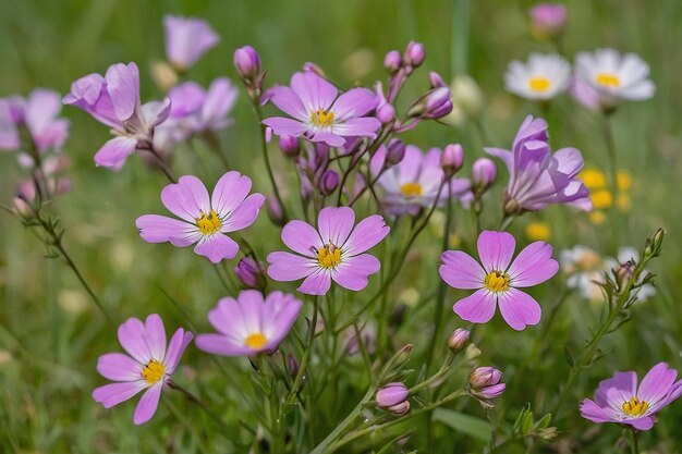 Default Cuckoo flowers in a meadow with daisies