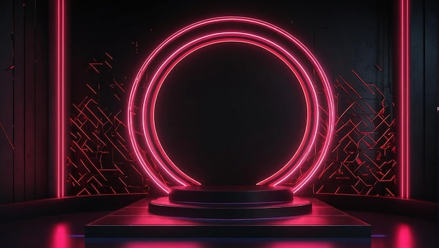 Default Dark podium display background neon laser red pink light