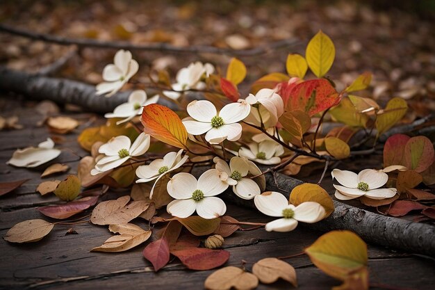 Default Dogwood branches with fallen autumn leaves