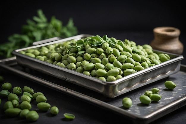 Default Fava beans on a metal tray