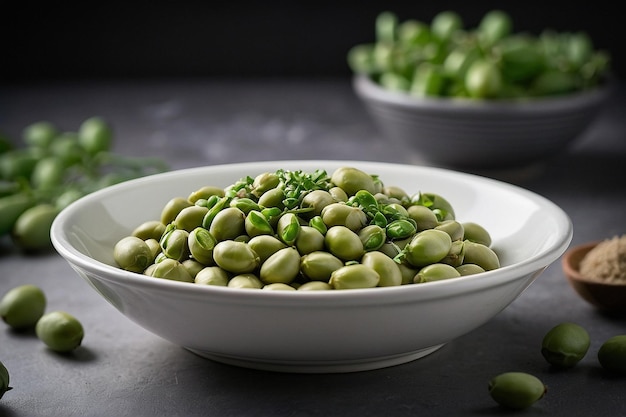 Default Fava beans in a white dish