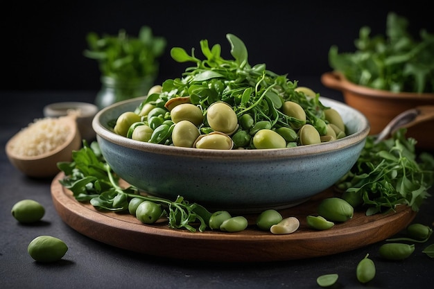 Default Fava beans with assorted greens