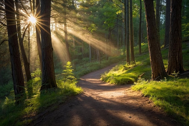 Default Forest path bathed in sunlight