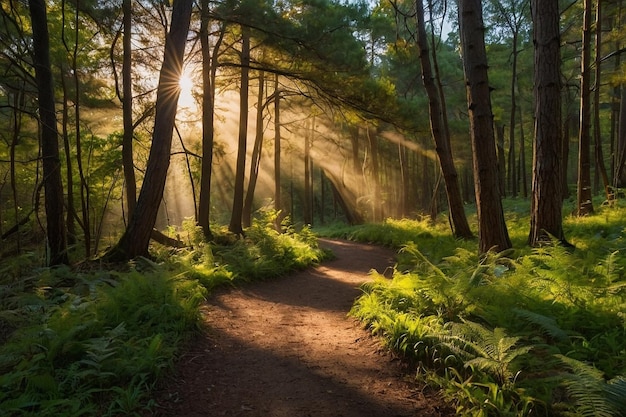 Default Forest path bathed in sunlight