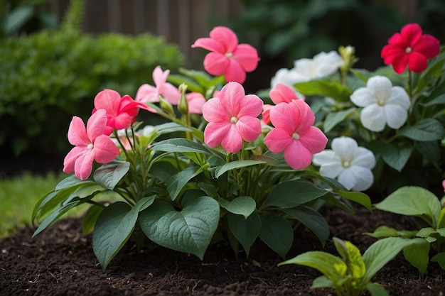 Photo default freshly bloomed impatiens in a garden