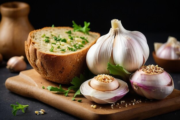 Default Garlic bulb with bread loaf