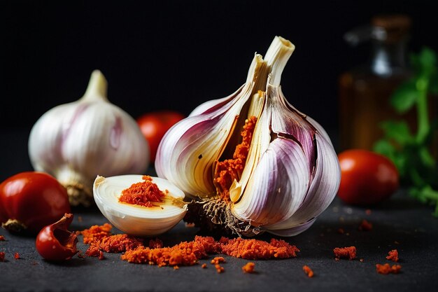 Photo default garlic bulb with paprika and oil