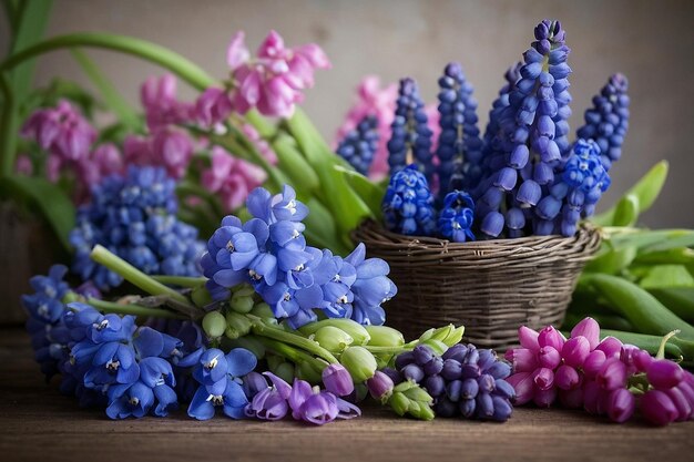 Photo default grape hyacinth and sweet peas