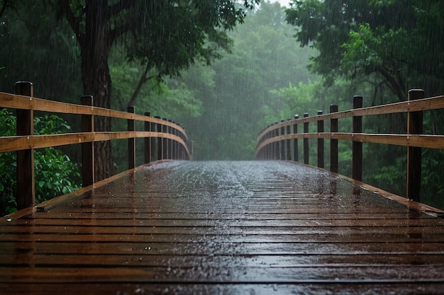 Default Heavy rain on a wooden bridge