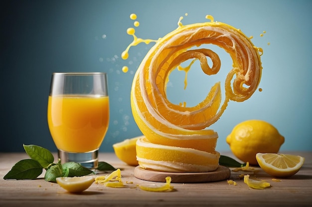 Photo default juice with a spiral lemon twist