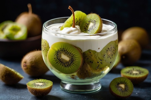 Default Kiwi in a glass bowl with yogurt