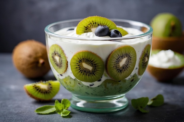 Default Kiwi in a glass bowl with yogurt