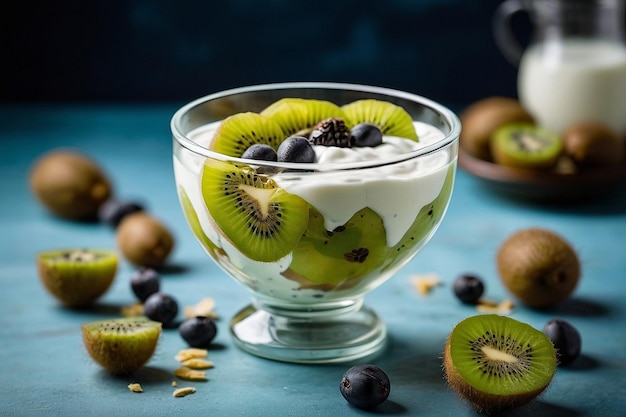 Default Kiwi in a glass bowl with yogurt