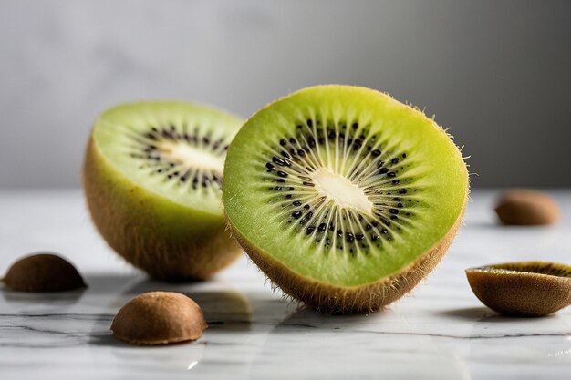 Default Kiwi on a white marble countertop