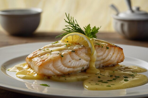 Default Lemon butter sauce drizzled elegantly over fish