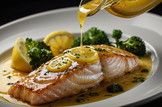 Default Lemon butter sauce drizzled elegantly over fish