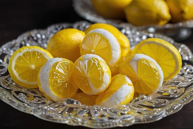 Default Lemon drop candies in a decorative dish