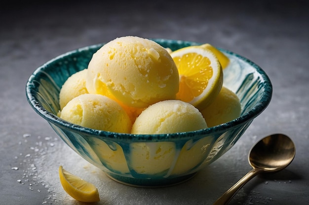 Default Lemon sorbet served in a chilled bowl