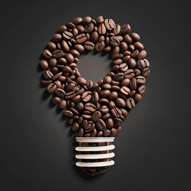 Photo default lightbulb symbol made with coffee beans on solid background