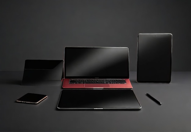 Photo default mobile phone laptop and tablet mockup on dark background