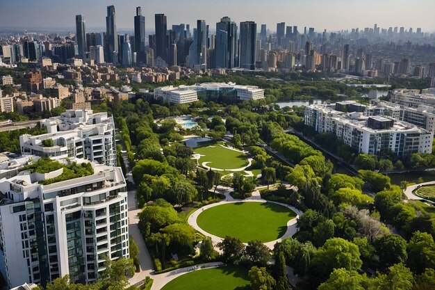 Default Modern cityscape with lush parks