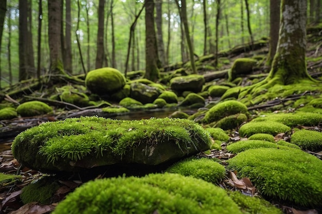 Default Mosscovered stones in a spring forest