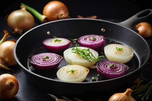 Photo default onions in a nonstick pan