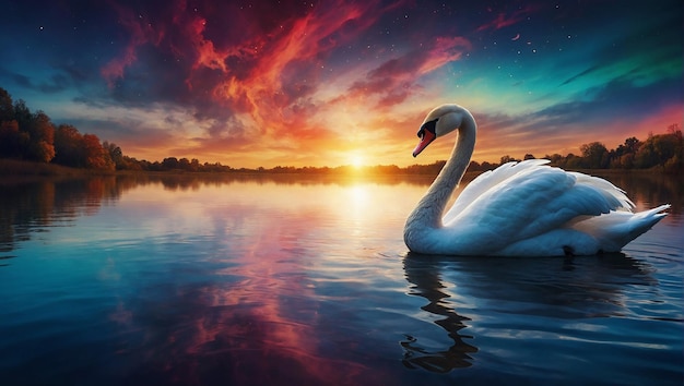 Default Photo swan lake digital art colorful and beautiful