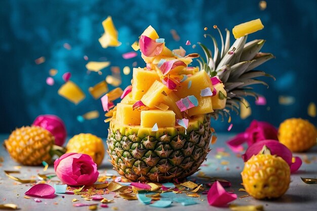 Photo default pineapple with confetti explosion