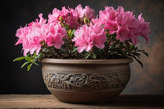 Photo default pink azaleas in a rustic pot