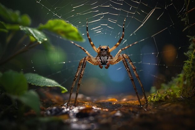 Photo default spider in a web tunnel