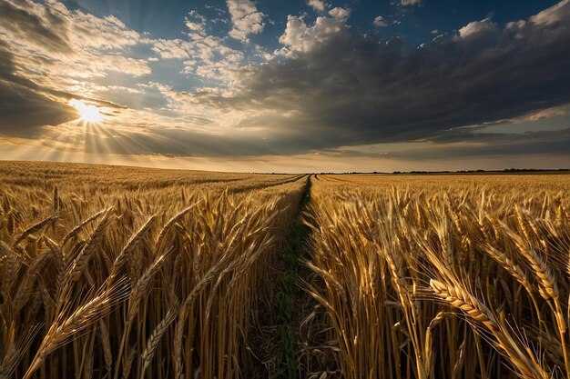 Default Sunlit wheat field with clouds