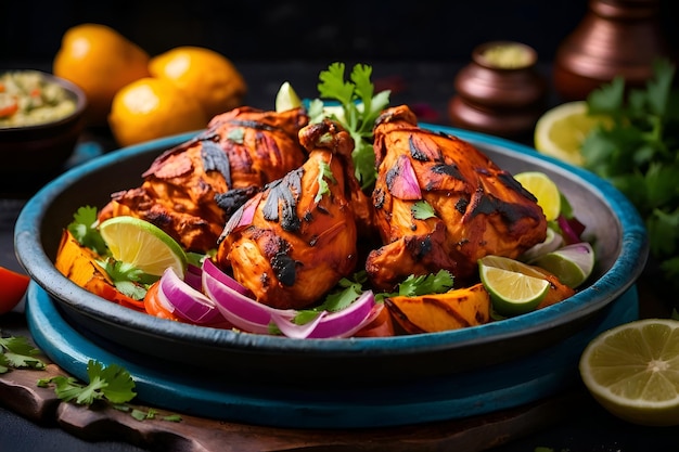 Default A vibrant and colorful tandoori chicken dish with tend