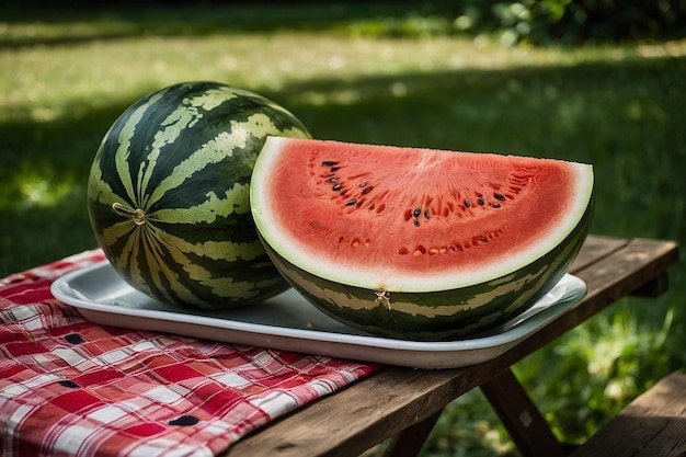 Default Watermelon on a picnic table