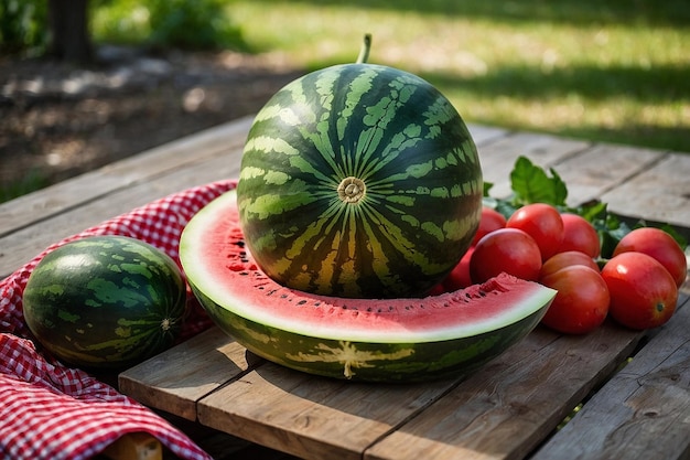 Default Watermelon on a picnic table