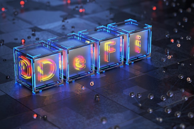 Defi decentralized finance The concept of a decentralized exchange 3d render