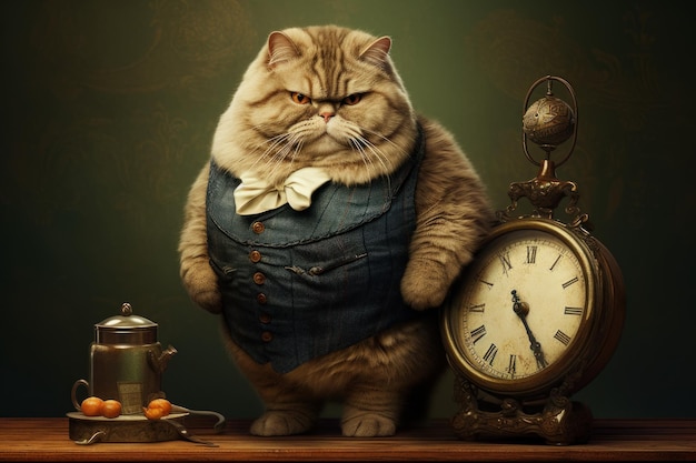 Defiant Fat cat standing on scales Medicine animal Generate Ai