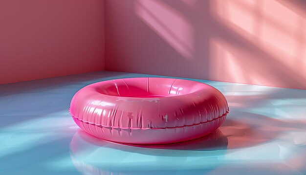 Deflated Pool Float Ring on Pastel Background