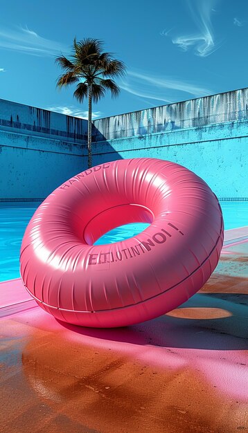 Photo deflated pool float ring on pastel background