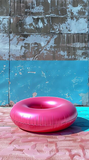 Photo deflated pool float ring on pastel background