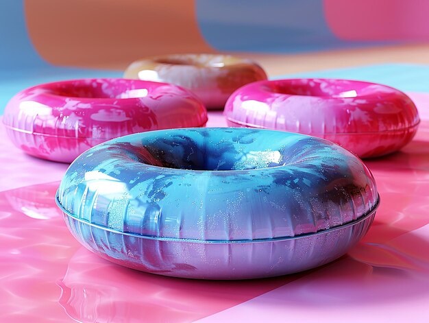 Photo deflated pool float ring on pastel background