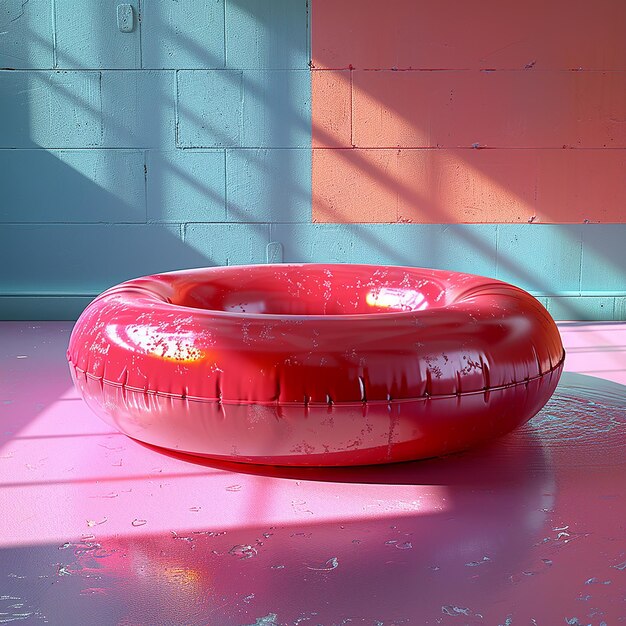 Photo deflated pool float ring on pastel background