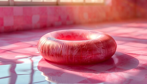 Photo deflated pool float ring on pastel background