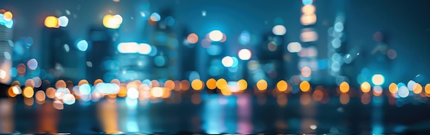 Photo defocused city lights reflecting on water at night