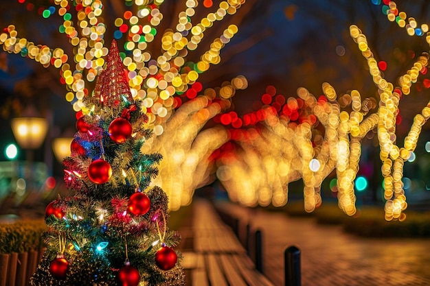 Defocused image of illuminated christmas lights